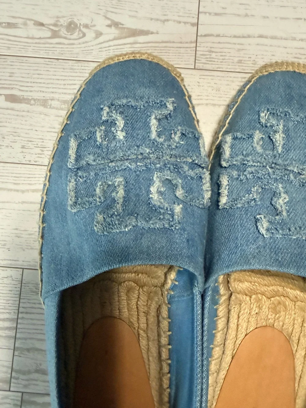 Tory Burch Denim Blue Logo Espadrille Flats